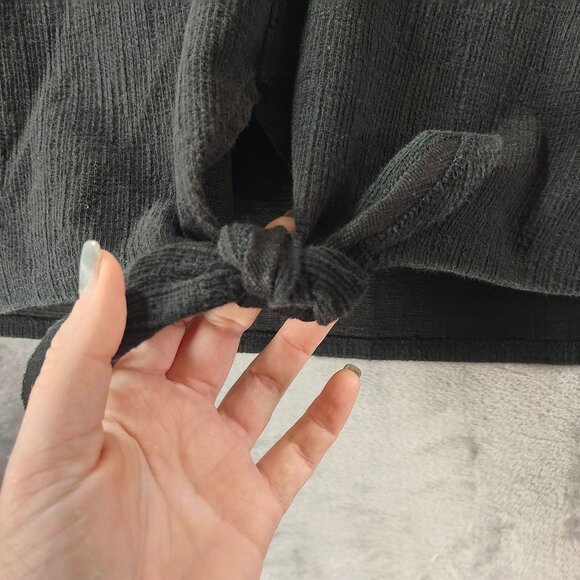 J Crew Womens Black Textured Tie Front V Neck Tee XL Short Sleeve Cotton Blend - Picture 5 of 10